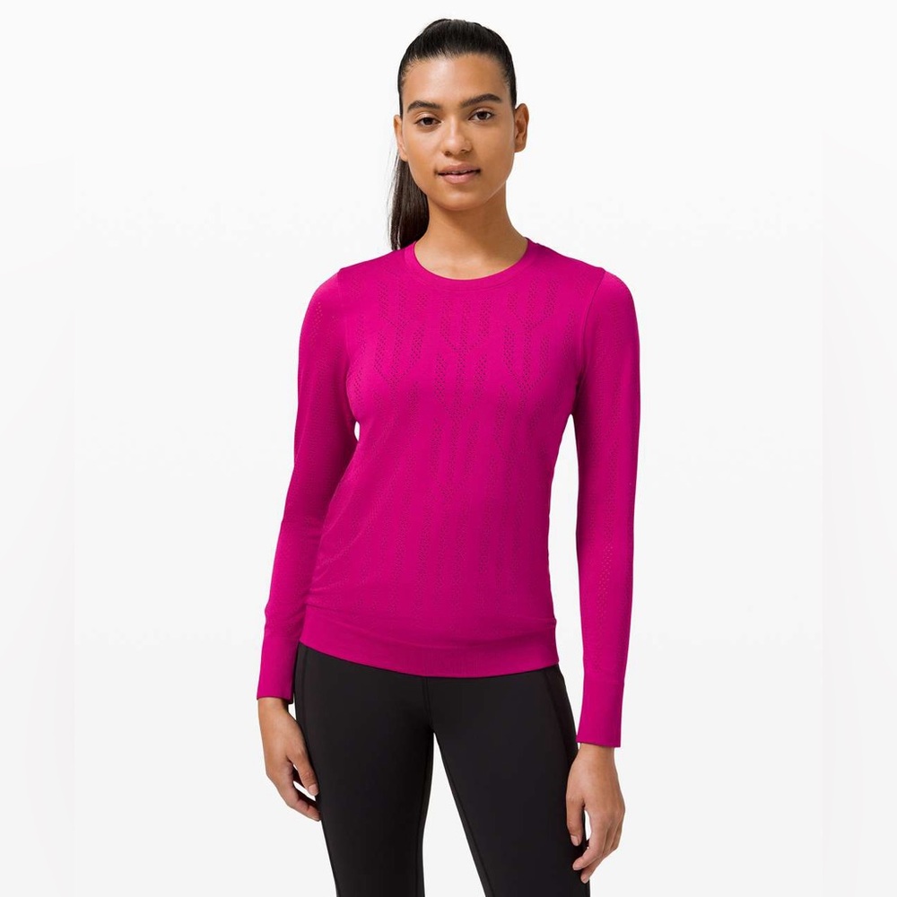 Lululemon Swiftly Breathe Long Sleeve Fletching Lines Ripened Raspberry Sz 10